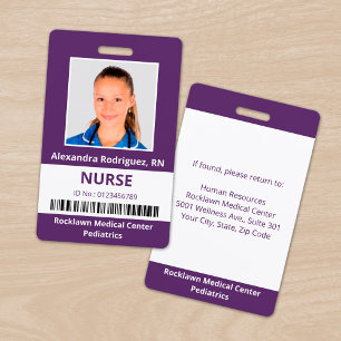 Employee Photo Barcode Purple White Medical ID ID Badge