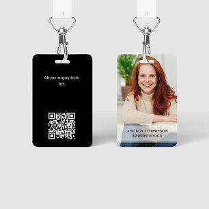 Employee Photo Black Name and Title QR Code ID Badge
