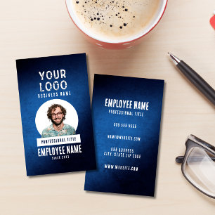 Employee Photo Blue Grunge Gradient Business Card