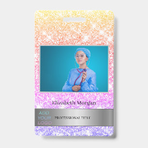 Employee Photo Colourful Glitter Add Your Logo ID Badge
