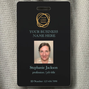 Employee Photo Company Logo QR Code Black Teal    ID Badge