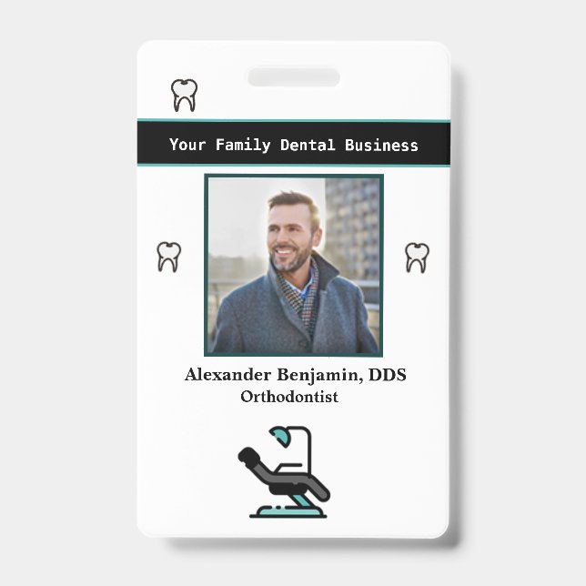 Employee Photo Dentist Logo Bar Code Name ID Badge (Front)