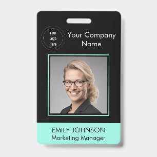 Employee Photo ID Badge   Black & Green QR Code 