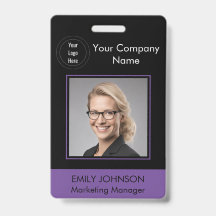 Employee Photo ID Badge | Black & Purple | QR Code