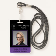 Employee Photo ID Badge | Black & Purple | QR Code