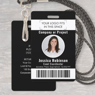 Employee Photo ID Barcode Black and White Access ID Badge