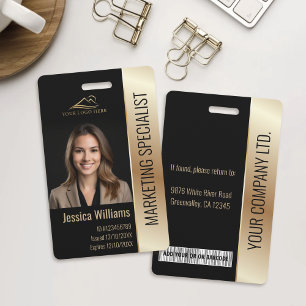 Employee Photo ID Barcode Logo Black & Gold Badge