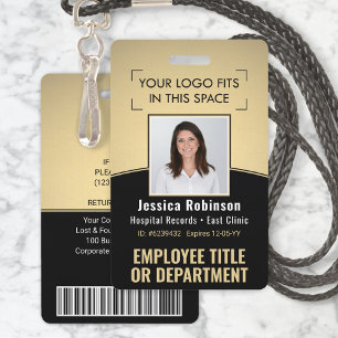 Employee Photo ID Barcode Logo Black & Gold Curve Badge