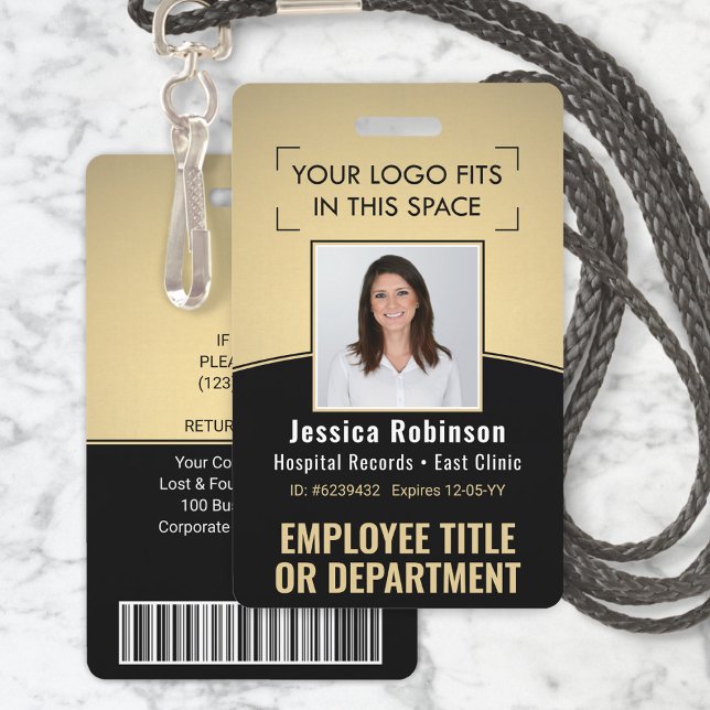 Employee Photo ID Barcode Logo Black & Gold Curve Badge (Creator Uploaded)
