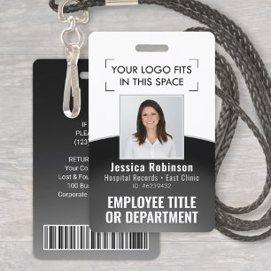 Employee Photo ID Barcode Logo Black & White Curve ID Badge