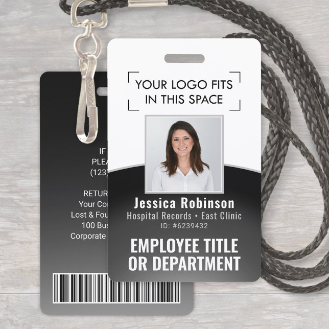 Employee Photo ID Barcode Logo Black & White Curve ID Badge (Creator Uploaded)