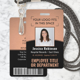 Employee Photo ID Barcode Logo Copper Black Curve ID Badge
