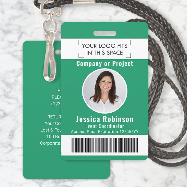 Employee Photo ID Barcode Logo Green Access Pass ID Badge (Creator Uploaded)
