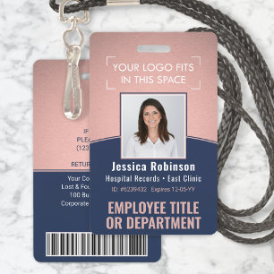 Employee Photo ID Barcode Logo Navy & Pink Curve ID Badge