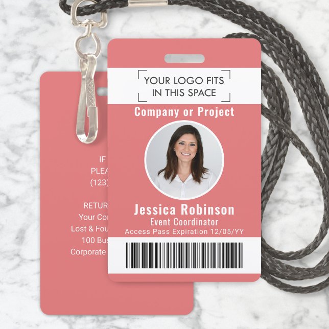 Employee Photo ID Barcode Logo Pink Access Pass ID Badge (Creator Uploaded)