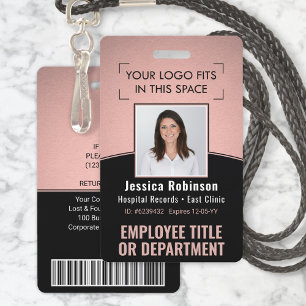 Employee Photo ID Barcode Logo Pink & Black Curve ID Badge
