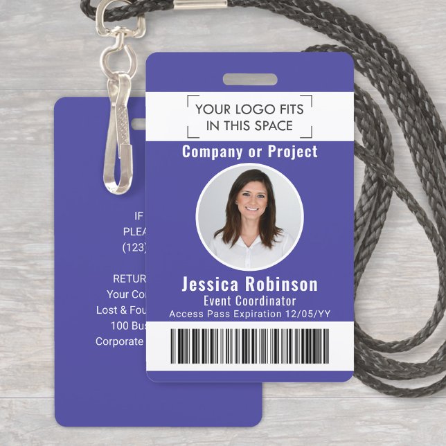 Employee Photo ID Barcode Logo Purple Access Pass Badge (Creator Uploaded)