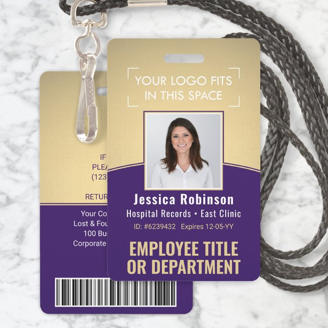 Employee Photo ID Barcode Logo Purple Gold Curve Badge (Creator Uploaded)
