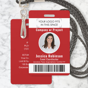 Employee Photo ID Barcode Logo Red Access Pass ID Badge