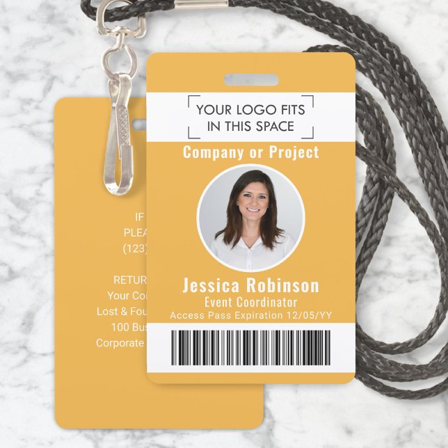 Employee Photo ID Barcode Logo Yellow Access Pass ID Badge (Creator Uploaded)