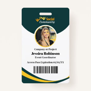 Employee Photo ID Barcode Modern Green Access ID Badge