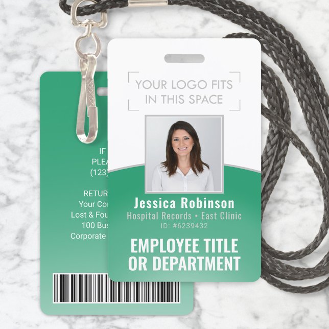 Employee Photo ID Barcode Your Logo Green Curve ID Badge (Creator Uploaded)