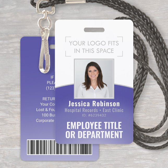 Employee Photo ID Barcode Your Logo Purple Curve ID Badge (Creator Uploaded)