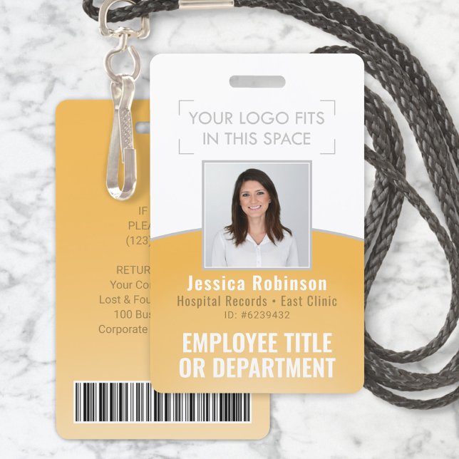 Employee Photo ID Barcode Your Logo Yellow Curve ID Badge (Creator Uploaded)