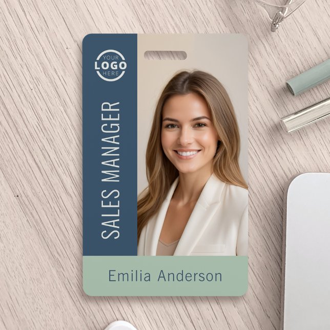 Employee Photo ID Business Logo Bold Blue Green Badge (Creator Uploaded)