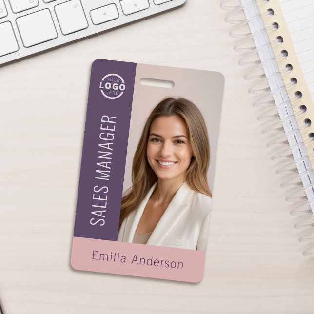 Employee Photo ID Business Logo Bold Pink Purple Badge (Creator Uploaded)