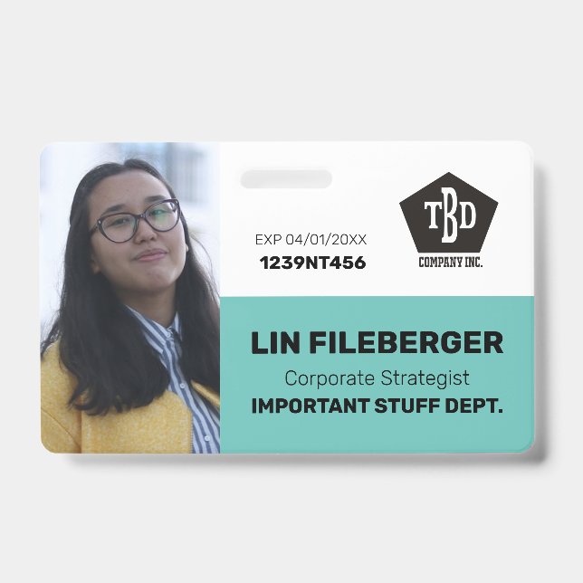 Employee photo ID card corporate company name Badge (Front)