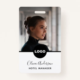 Employee Photo ID Company Logo QR Code Black Grey ID Badge