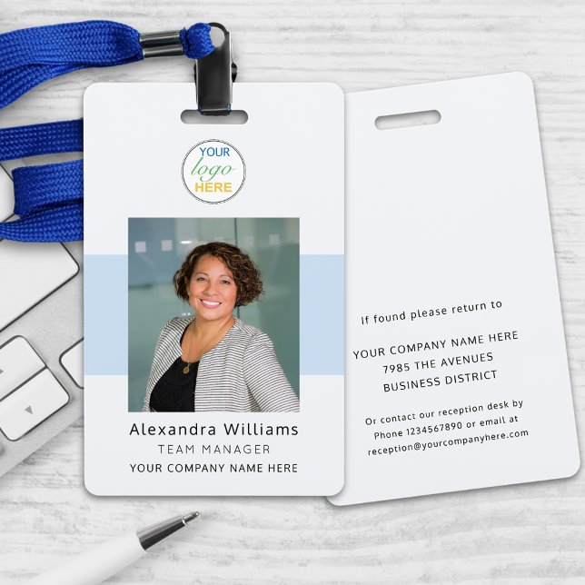 Employee photo ID Company Logo Security ID Badge (Custom employee photo id and your logo her security badge Blue and gray modern professional business)
