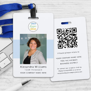 Employee photo ID Company Logo Security QR Code ID Badge