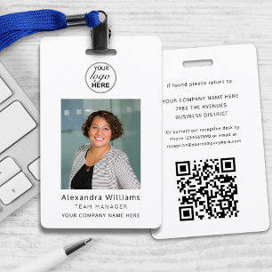 Employee Photo ID Corporate Logo QR Code Security ID Badge