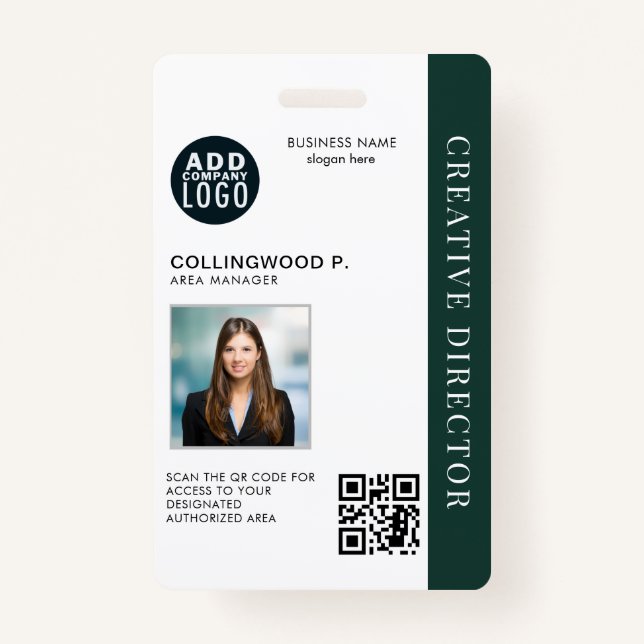 Employee Photo ID Custom QR Code Custom ID Badge (Front)