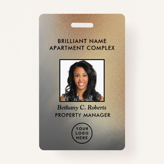 Employee Photo ID Gold Grey Personalised  ID Badge (Front)