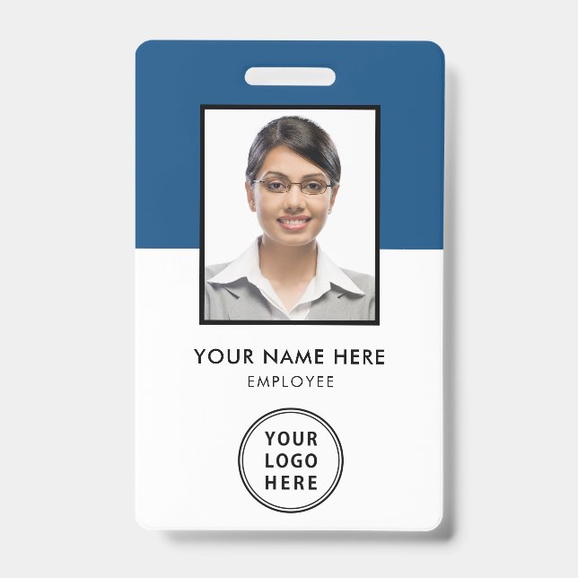 Employee Photo ID Logo Bar Code Blue Badge (Front)