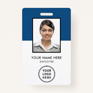 Employee Photo ID Logo Bar Code Blue ID Badge