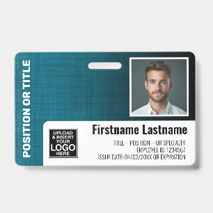 Employee Photo ID logo bar code modern linen blue Badge