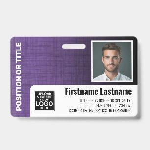 Employee Photo ID logo barcode modern linen purple Badge