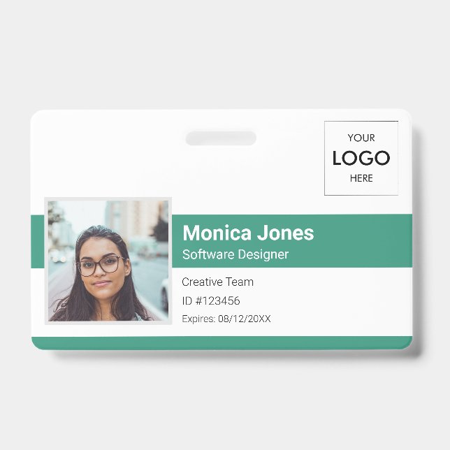 Employee Photo ID Logo QR Code Green Badge (Front)