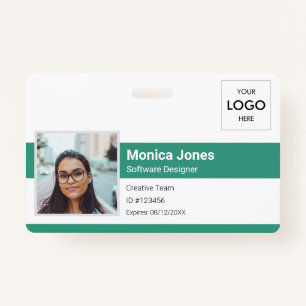 Employee Photo ID Logo QR Code Green ID Badge