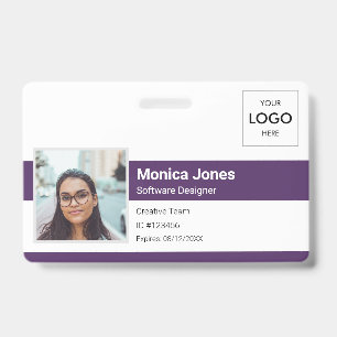 Employee Photo ID Logo QR Code Purple Badge