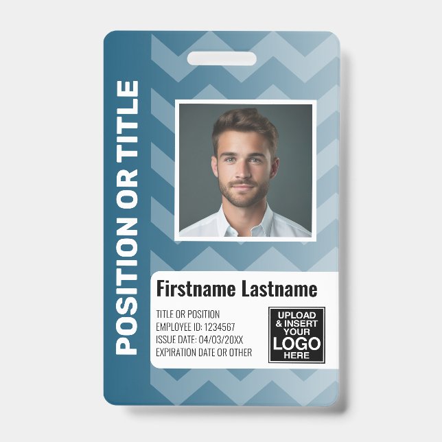 Employee Photo ID - modern chevron, logo bar code Badge (Front)
