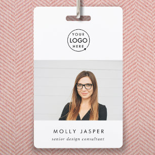 Employee Photo ID Modern Minimalist QR Code Name ID Badge