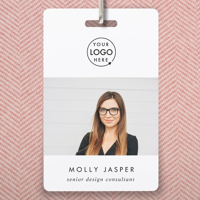 Employee Photo ID Modern Minimalist QR Code Name ID Badge (Creator Uploaded)
