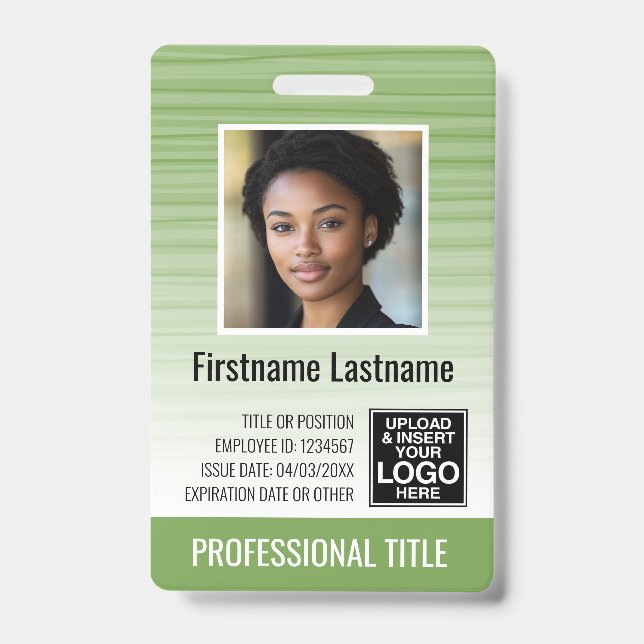 Employee Photo ID - modern stripes, logo, bar code Badge (Front)