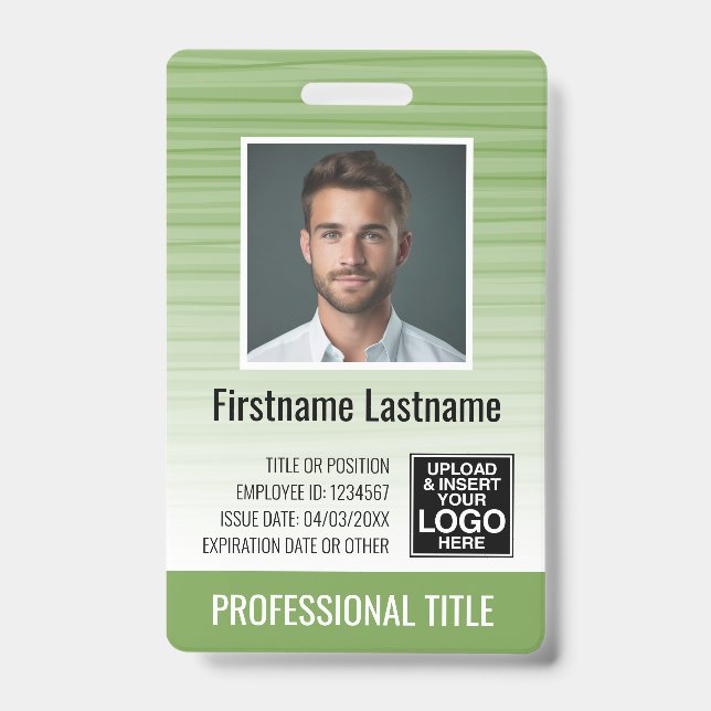 Employee Photo ID - modern stripes, logo, bar code Badge (Front)