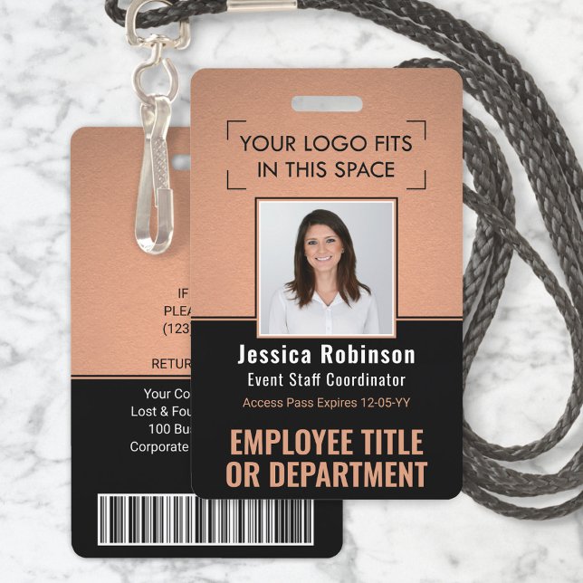 Employee Photo ID QR Barcode Your Logo Copper Badge (Creator Uploaded)